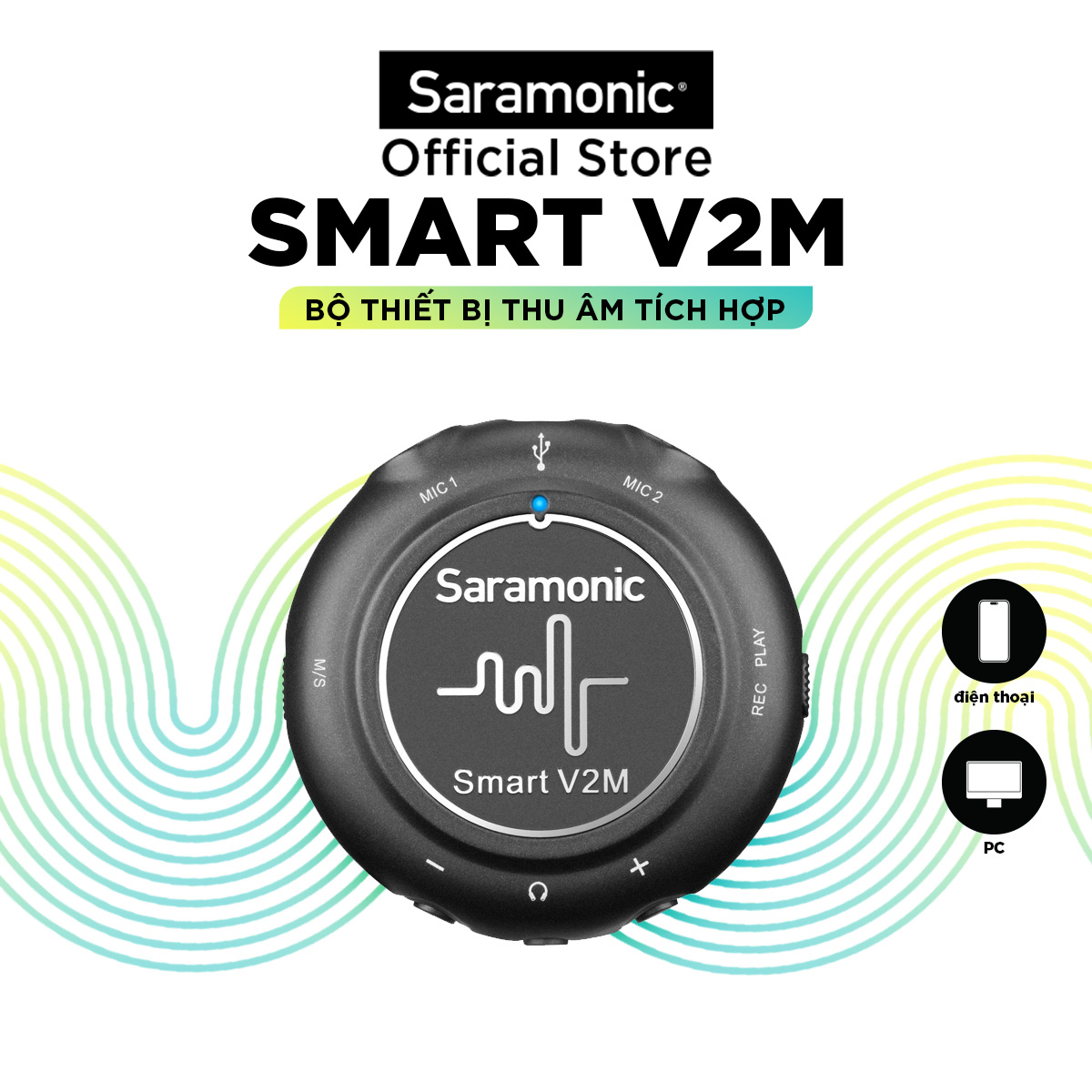 Bộ Micro Và Xử Lý Âm Thanh Saramonic Smart V2M - Dành Cho Thiết Bị Di Động iOS và Android (Type C)/ Máy Tính Bảng/ PC - Hàng Chính Hãng