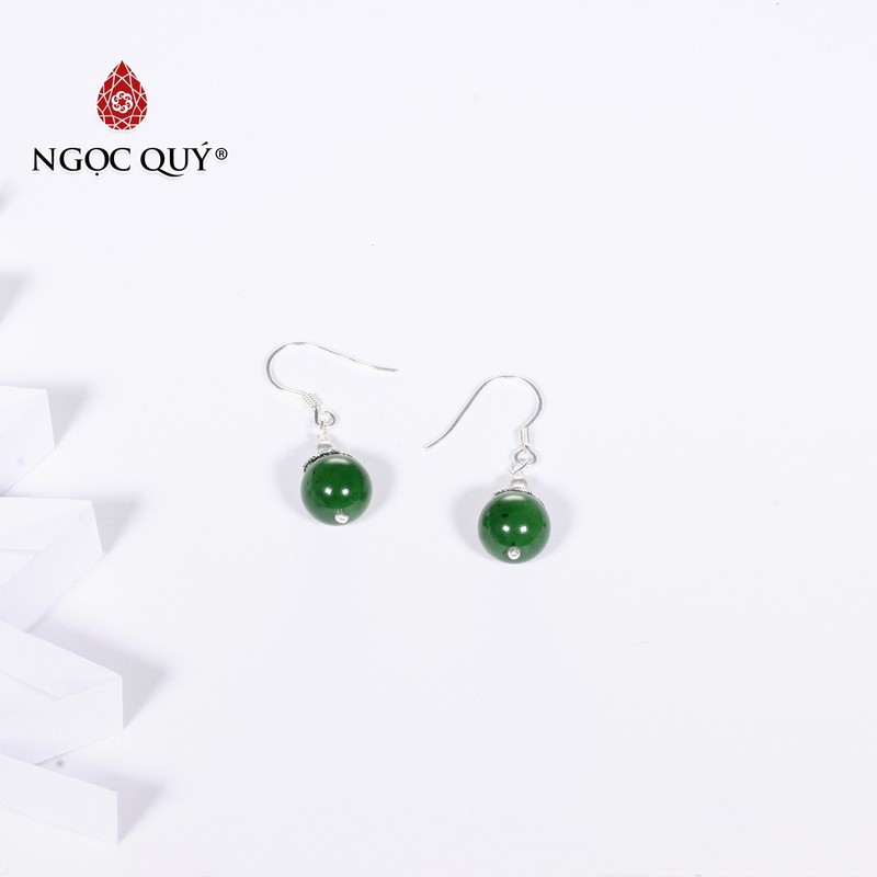 Bông tai bạc đá ngọc bích mệnh hỏa, mộc - Ngọc Quý Gemstones