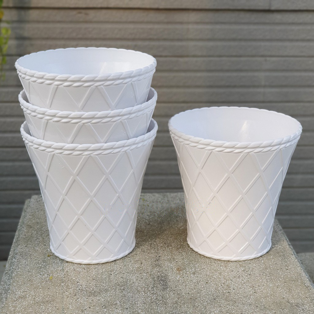 Bộ 04 chậu caro trồng hoa kiểng màu trắng nhựa dày đẹp size nhỏ 22x22x15cm
