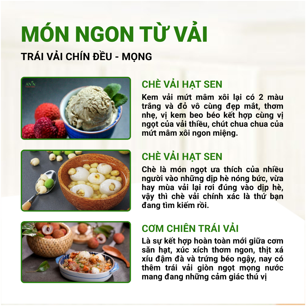 Vải thiều ngâm nước đường AN’N loại 1 - Hộp 565gr (Date mới)