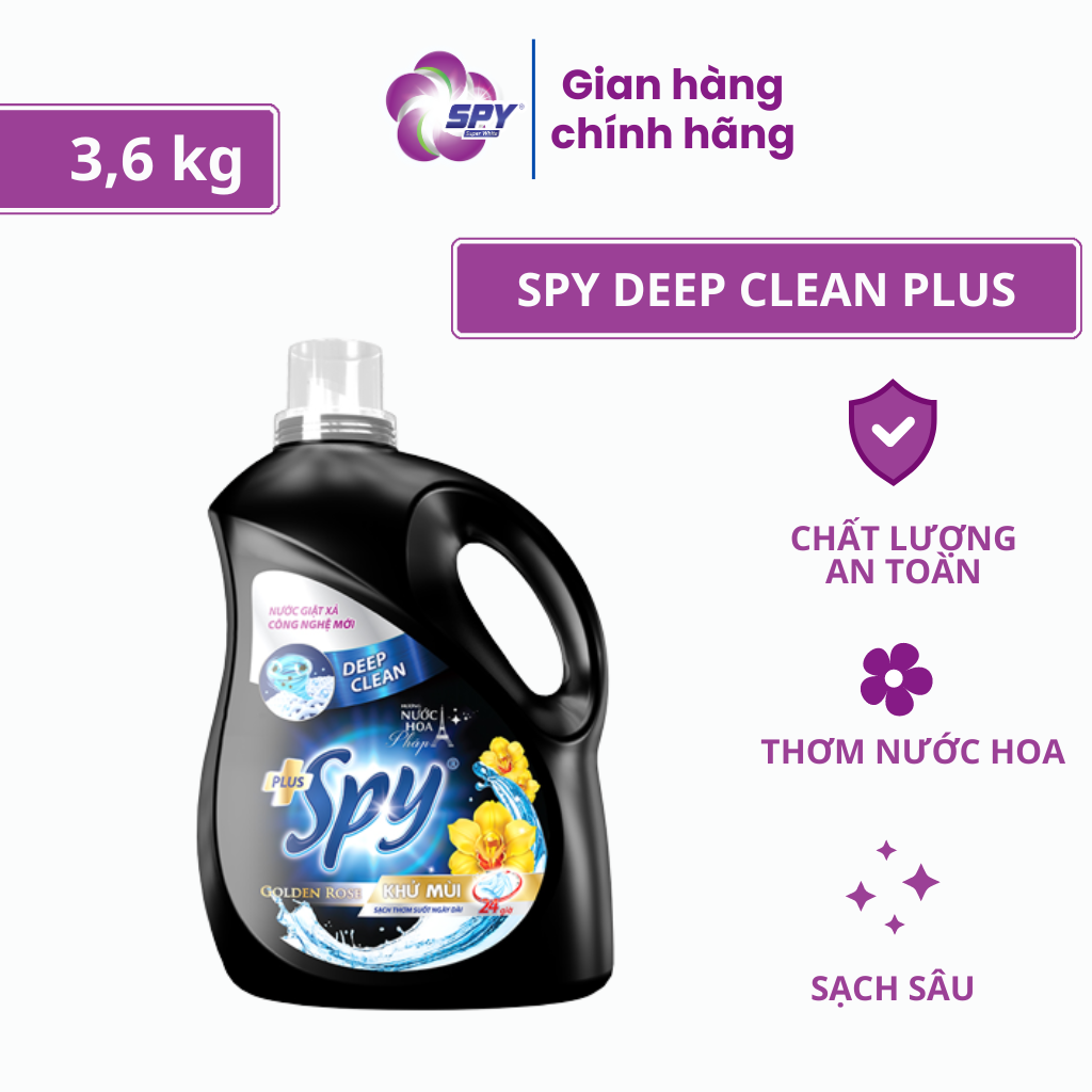 Hình ảnh Can nước giặt 3,6 kg SPY Deep Clean Plus khử mùi diệt khuẩn, sạch sâu, thơm lâu giúp làm mềm vải