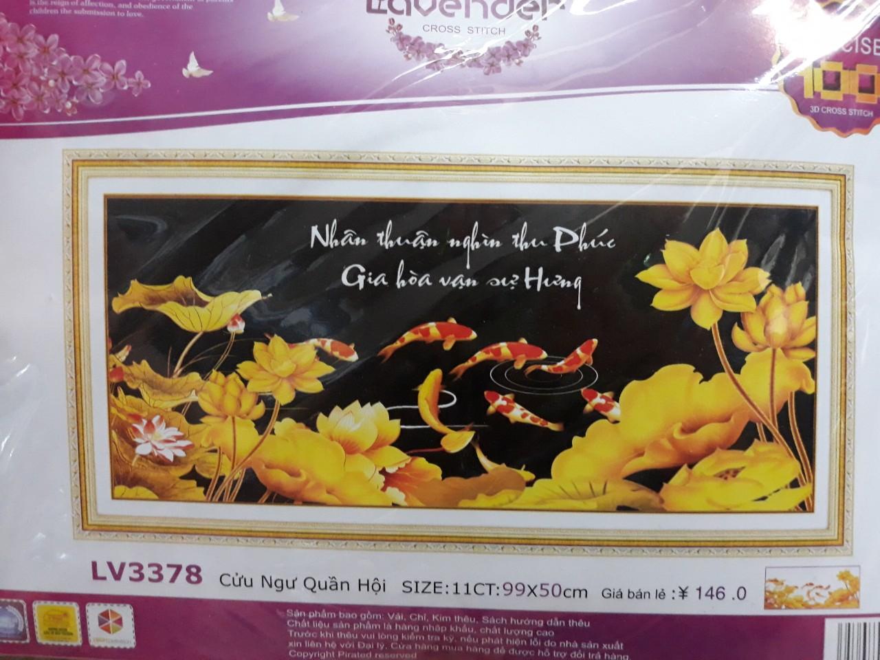 Tranh thêu chữ thập cửu ngư quần hội LV3378 - 99 x 50 cm - chưa thêu