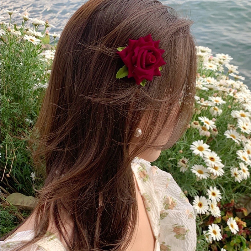 Kẹp Tóc Hình Hoa Hồng Đỏ Phong Cách Hàn Quốc Thời Trang Cho Nữ