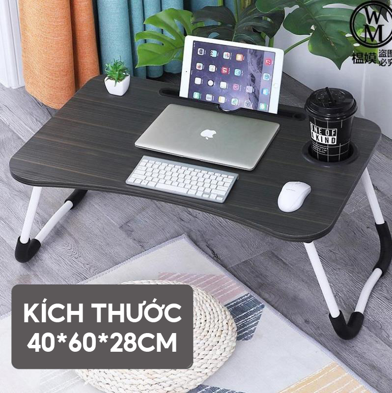 Bàn Xếp Gỗ Ép Có Khay Để Nước Và Ipad Tiện Lợi Kích Cỡ 60x40x28cm