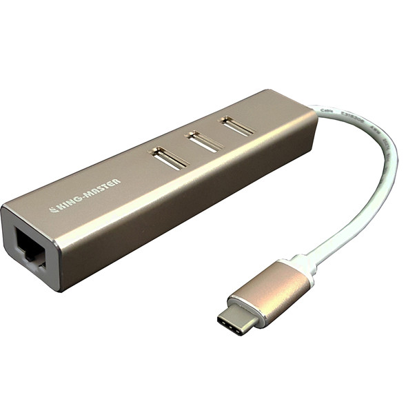 Cáp chuyển USB type-C sang Lan RJ45 + 3Port Hub USB 2.0 King-Master KM007 - Hàng chính hãng