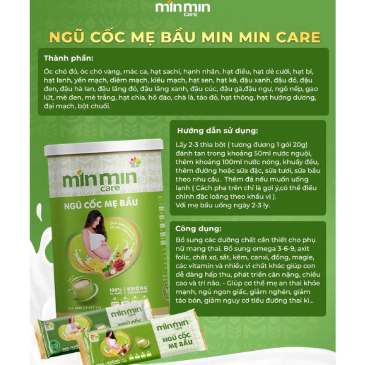 Ngũ Cốc Mẹ Bầu Min Min Care Dạng hộp 25 gói 500gr, Ngũ Cốc Dành Riêng Cho Mẹ Mang Thai