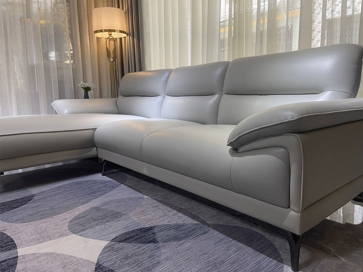 Sofa góc L da bò Italy Juno sofa màu xám SFLCT05 2m6 x 1m6 hàng cao cấp chuẩn da bò nhập khẩu Ý