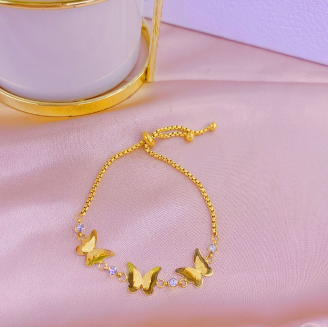 Lắc Tay Dây Rút 3 Con Bướm Chạm Cát Titan Ko Đen TT 4209