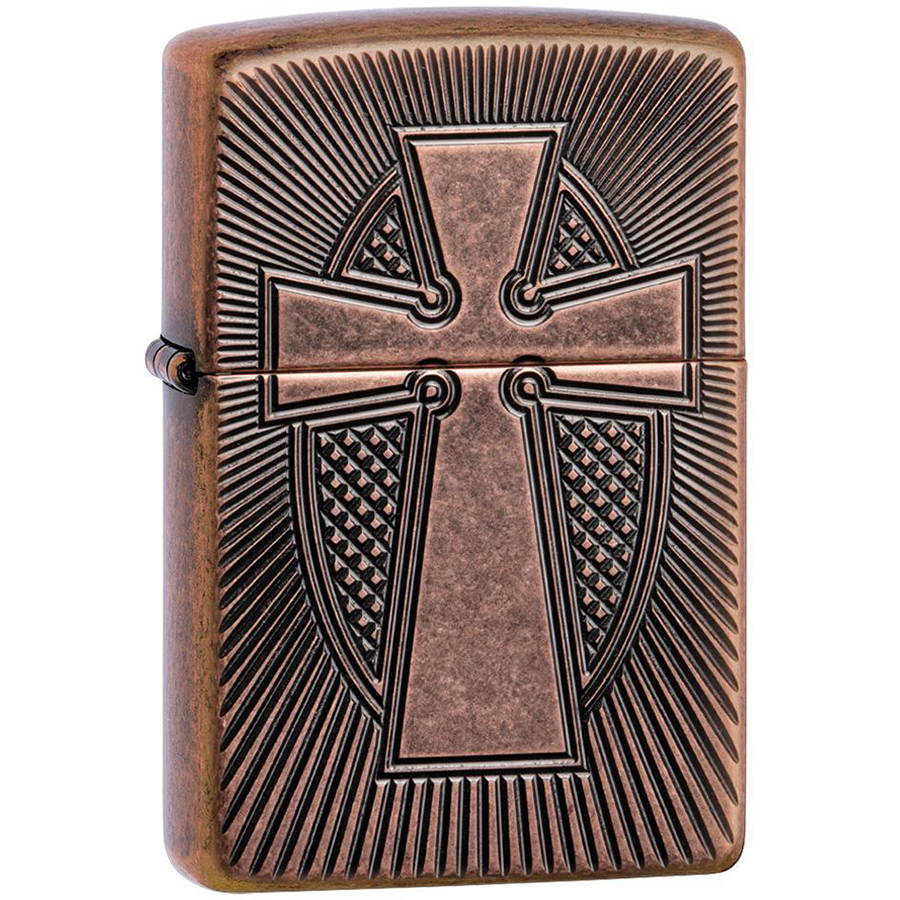 Bật Lửa Zippo 49158 – Zippo Armor Deep Carve Cross Design Antique Copper