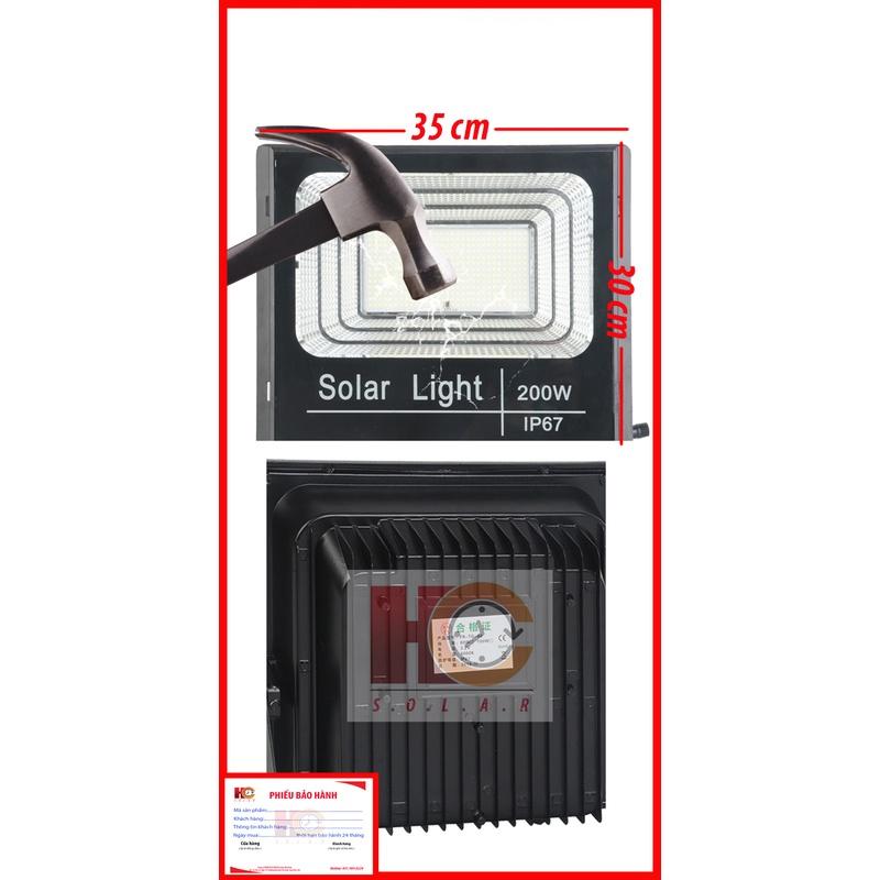 Đèn pha năng lượng mặt trời 200W – Vỏ nhôm, Đèn Led NLMT, Tấm pin NLMT rời, Ánh sáng trắng