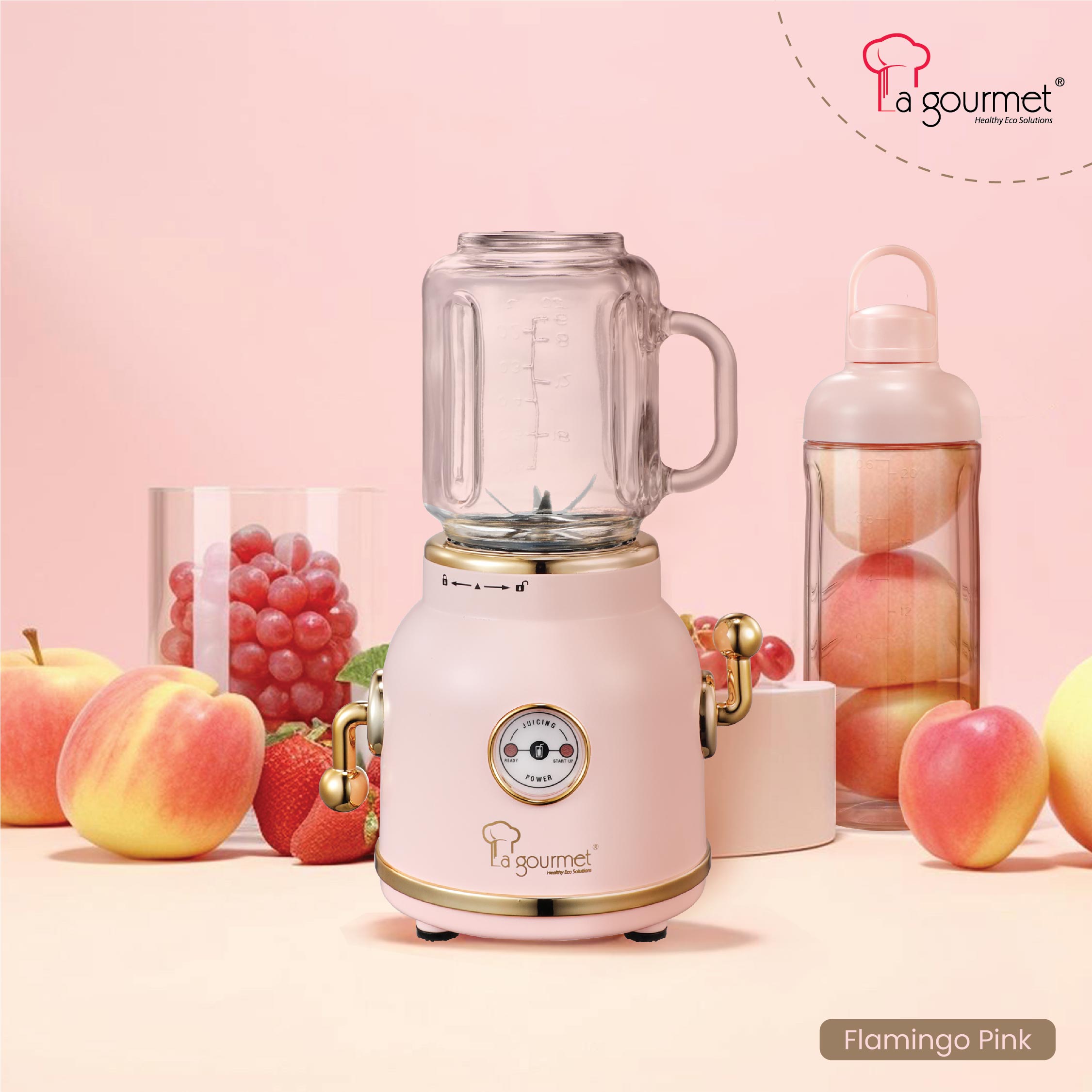 [ Hàng chính hãng] Máy xay sinh tố mini cối thủy tinh chịu lực Retro La gourmet - Đỏ -400925