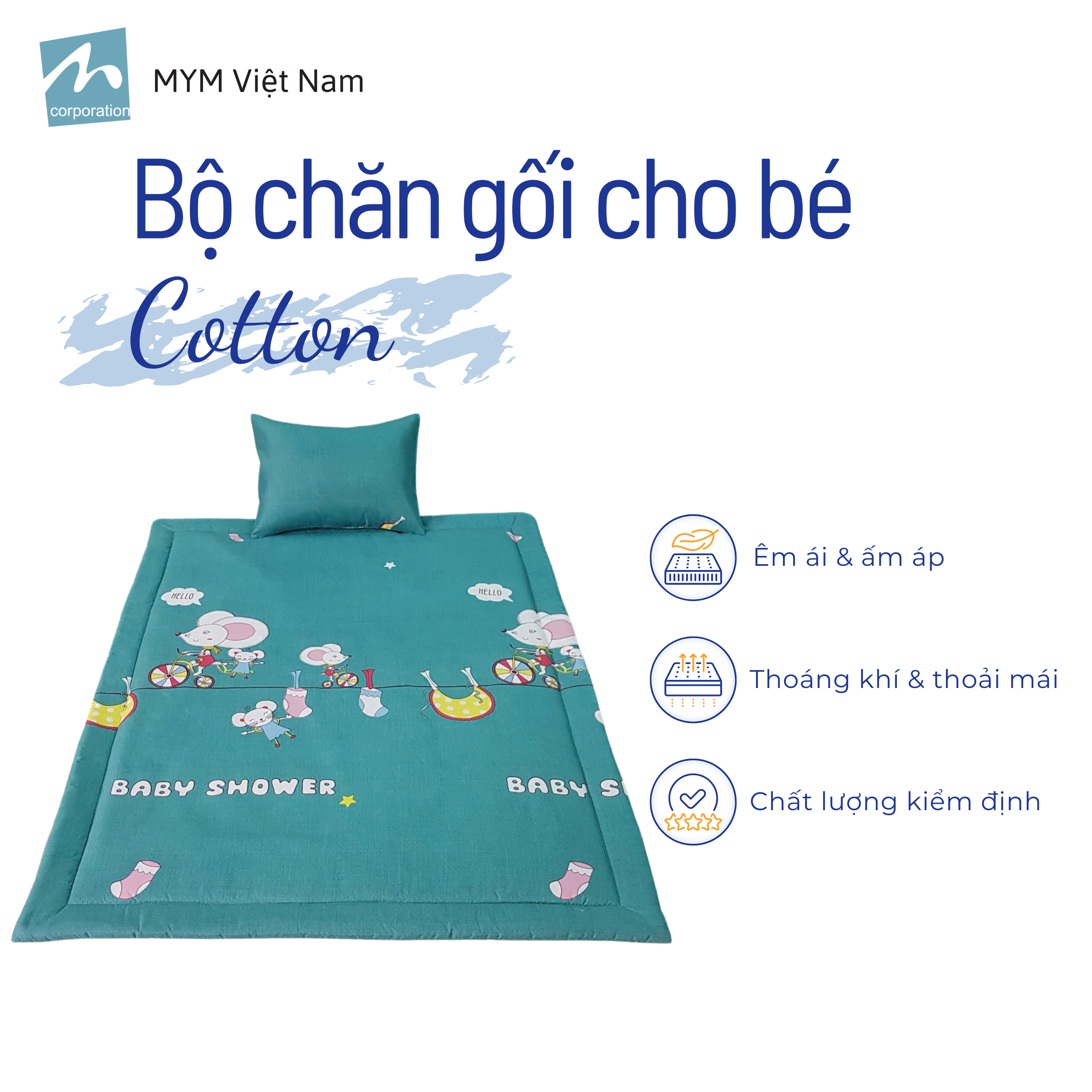 Bộ chăn gối cho bé đi học mẫu giáo MYM chất vải Cotton thấm hút, thoáng khí (Khách Vui Lòng Chat Với Shop Để Chọn Mẫu)