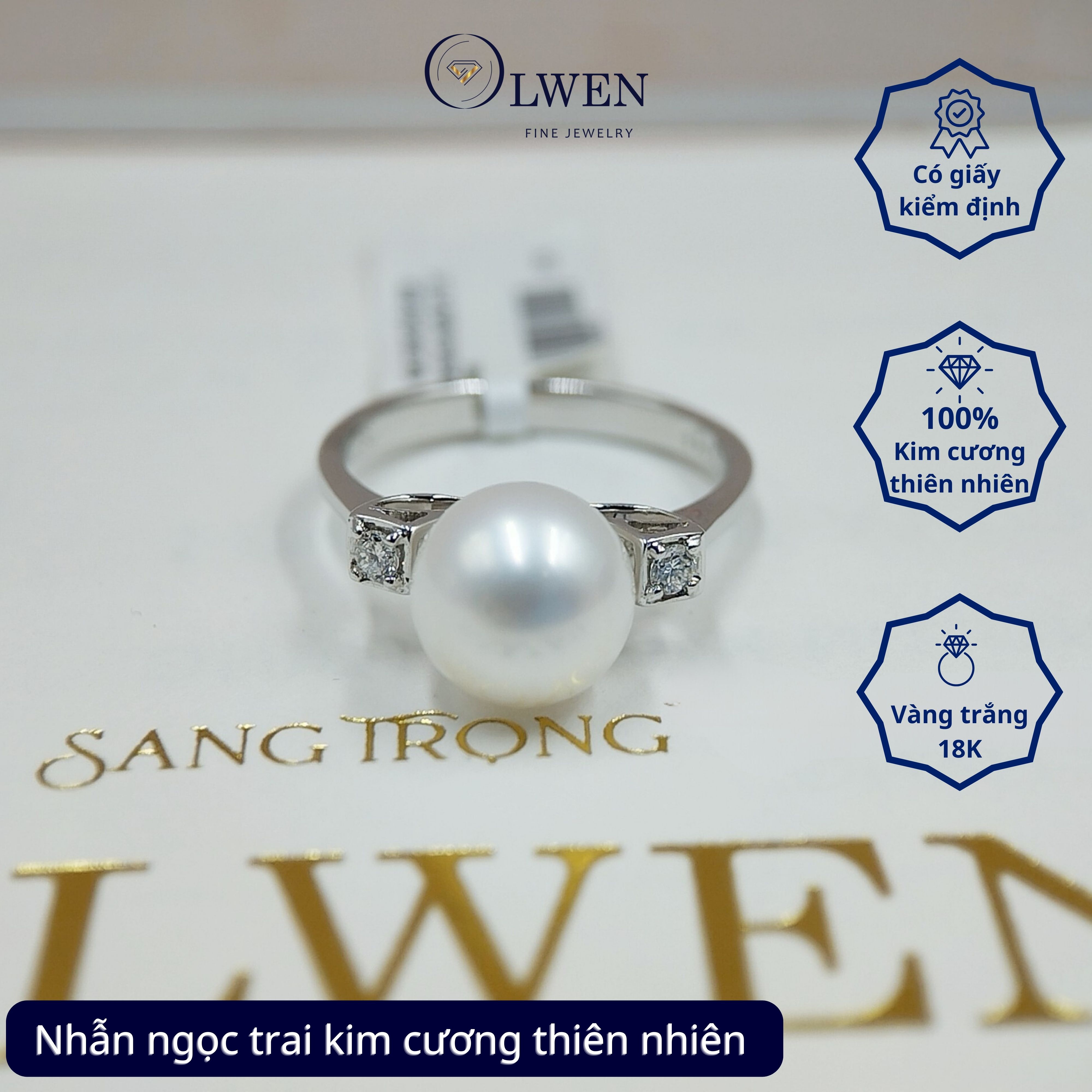 Nhẫn Ngọc Trai Kim Cương 18K HK Olwen HA-R000069