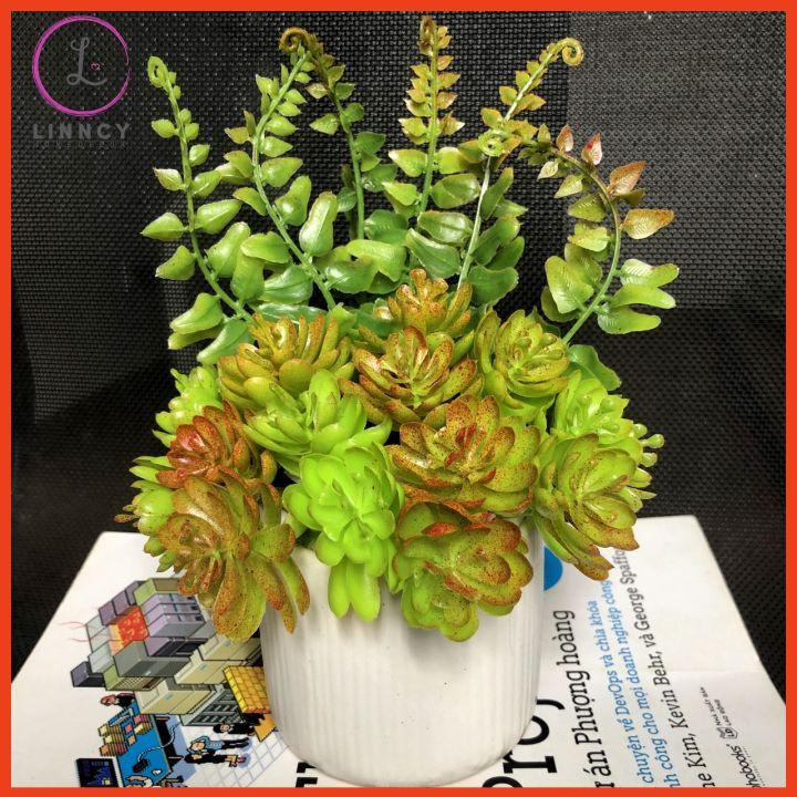Hoa Giả Chậu Sen Đá Trang Trí Bàn Kệ Tủ Giá Sách Cao 15-20cm