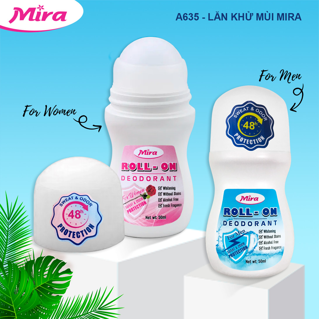 Lăn Khử Mùi Dành Cho Nam Mira Anti-Perspirant Deodorant For Man Giúp Khô Thoáng, Khử Mùi Cơ Thể 50ml