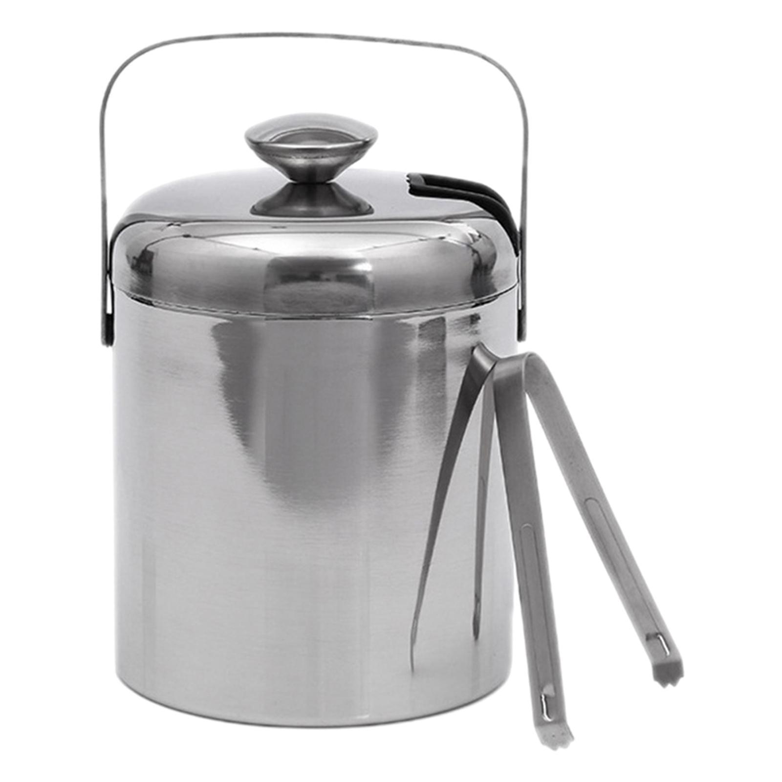 Double Wall Ice Bucket with Lid and Strainer 3L for Home Cocktail Party KTV