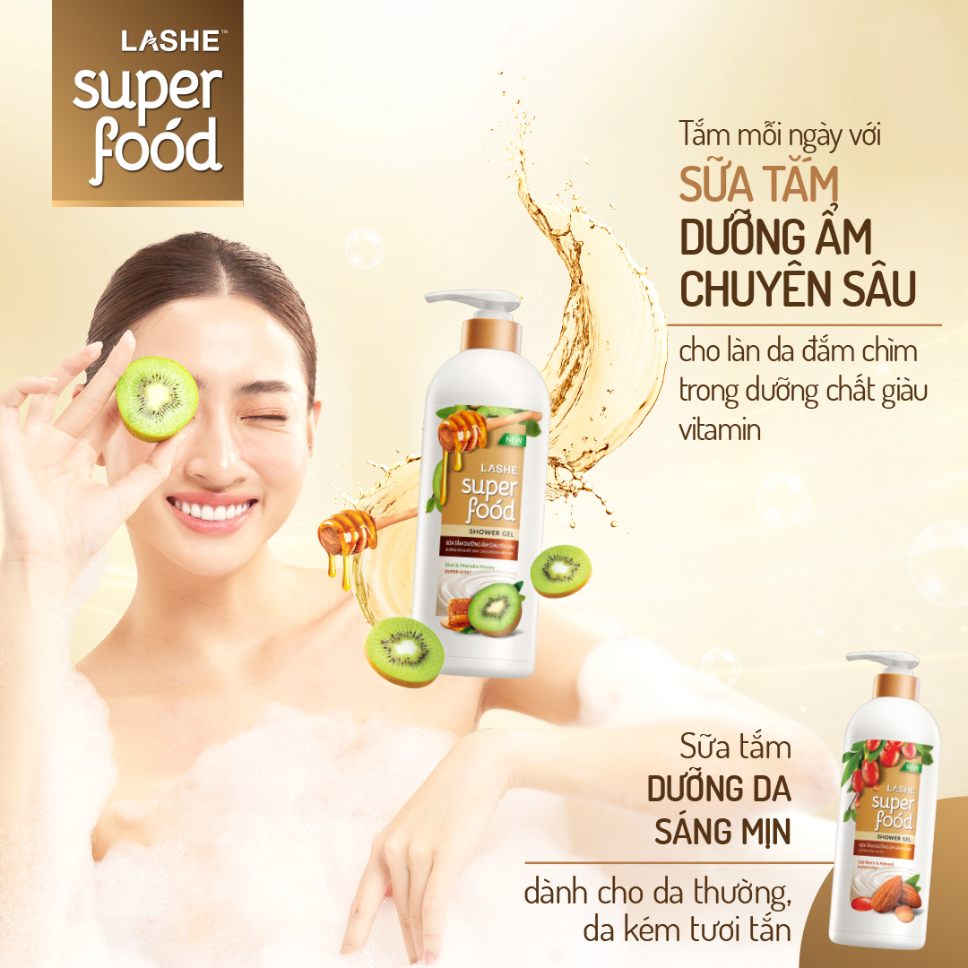 Sữa tắm LASHE SUPERFOOD dưỡng ẩm chuyên sâu 610G