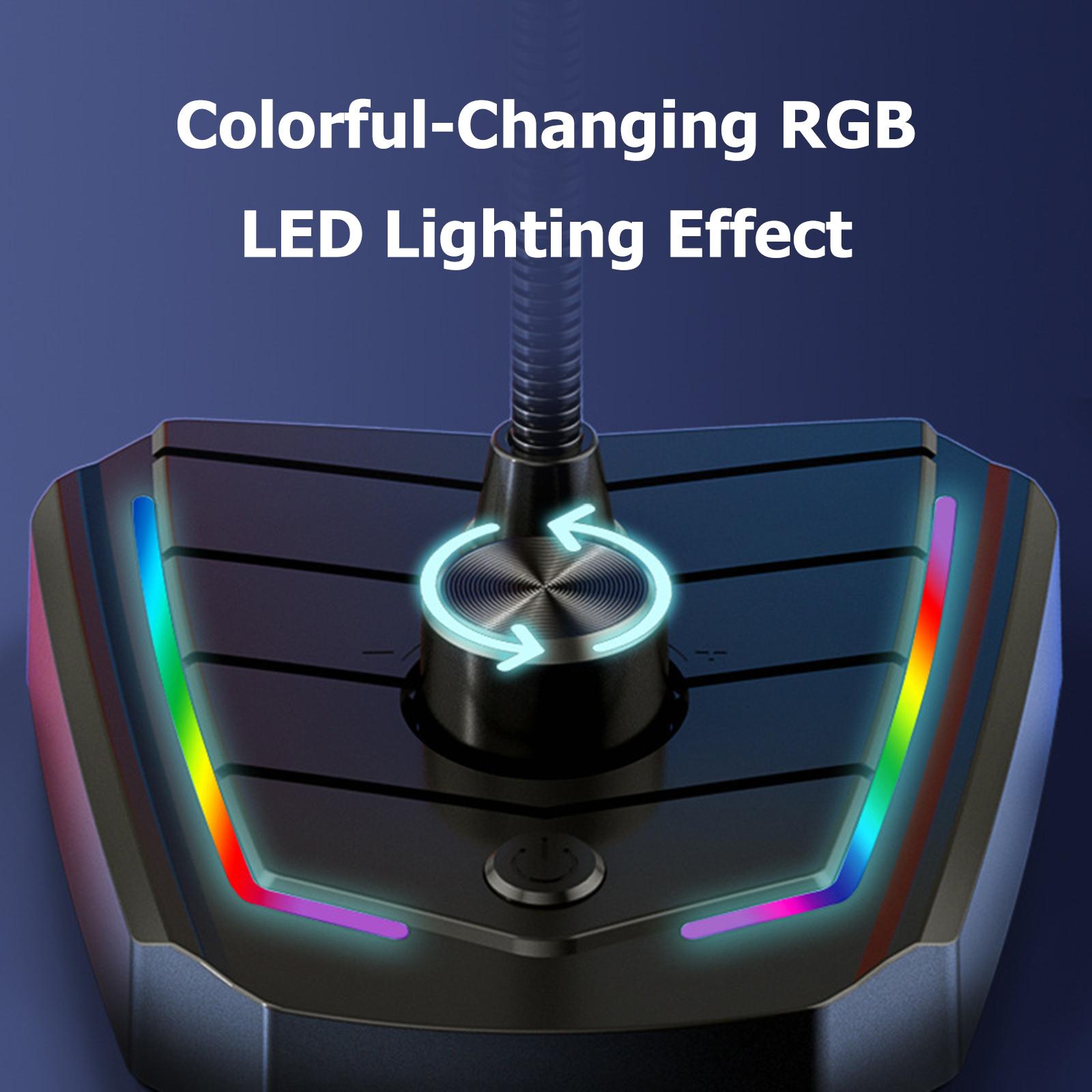 USB Desk Microphone Plug & Play 360 Degree Omnidirectional Microphone with Built-in LED Light Desktop Condenser Mic