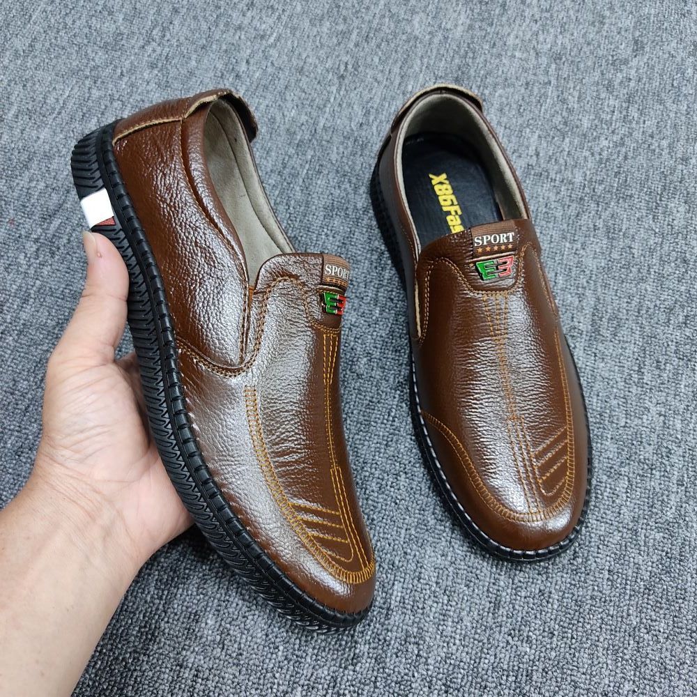 Giày lười da bò nam màu nâu sang trọng