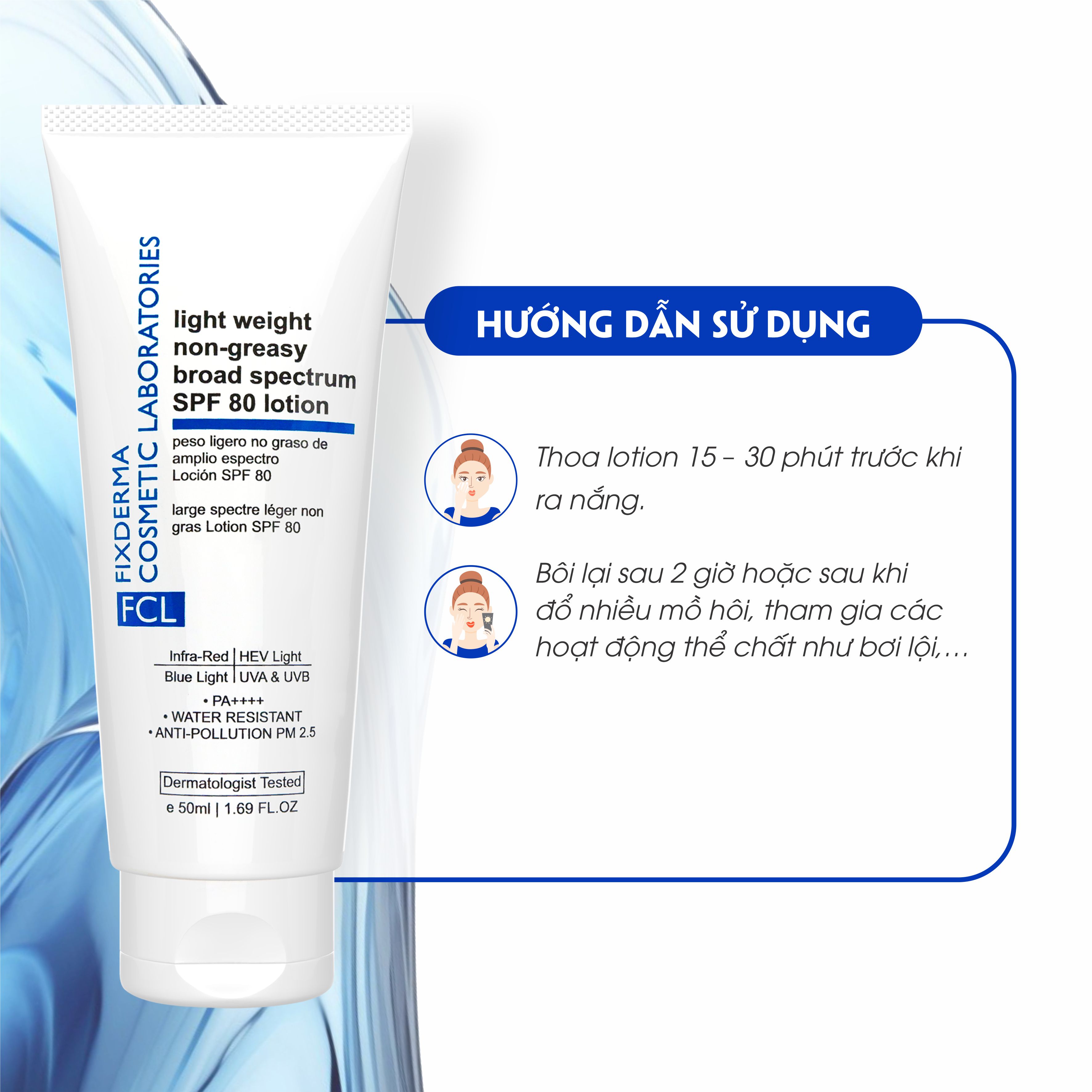 Kem Chống Nắng Phổ Rộng, Chống Bụi Mịn FCL Light Weight Non-Greasy Broad Spectrum SPF 80 Lotion 50ml