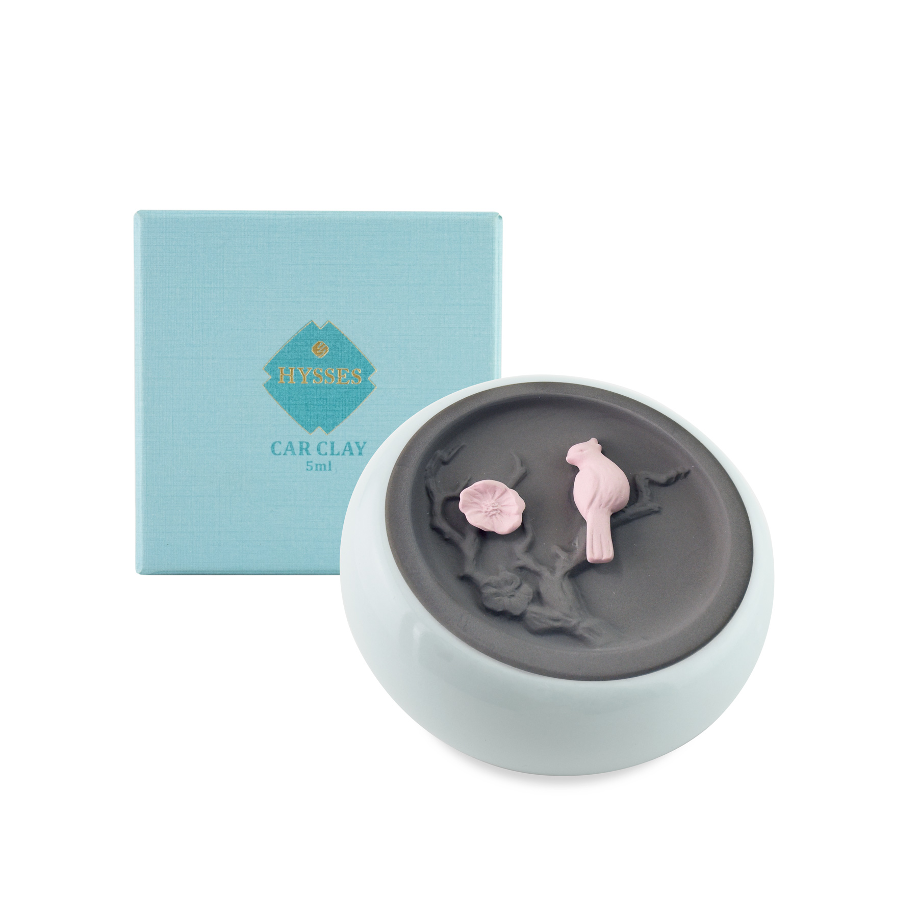 Đất Sét Khuyếch Tán Tinh Dầu Cao Cấp Hysses Robin Clay Dùng Để Bàn Hoặc Xe, Có Đệm Chống Trượt Với Tinh Dầu Chanh Vàng và Hoa Phong Lữ Hữu Cơ Tự Nhiên