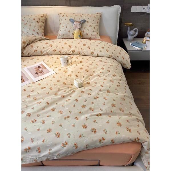 Bộ Chăn Ga Gối Cotton Living 100% Cotton Hàng nhập Khẩu Cao Cấp 4 Món Hoa Nhí Vintage