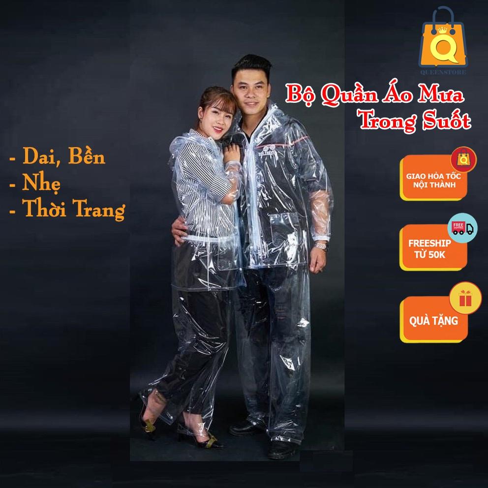 Bộ Quần Áo Mưa Trong Suốt Siêu Dai Nhẹ Bền Thời Trang Tiện Dụng Phong Cách Hiện Đại - QUEENS