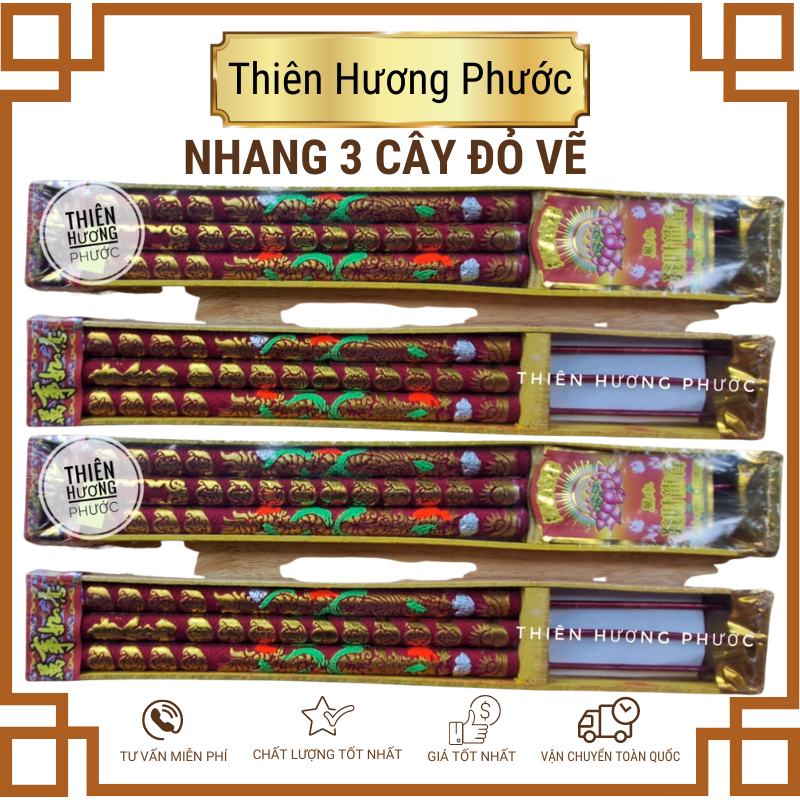 Nhang 3 cây ít khói Thanh Nhị Hương 7 màu 50cm