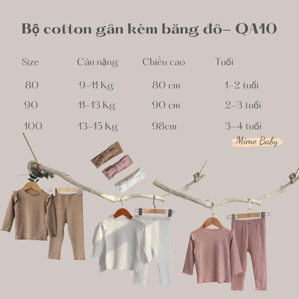 Bộ cotton gân kèm turban nơ cao cấp bbamma cho bé gái Mimo baby QA10