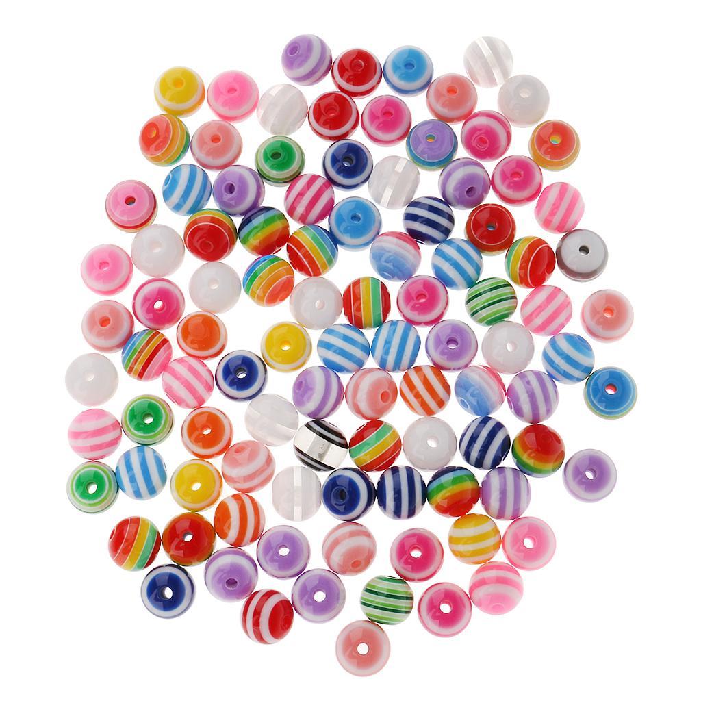 100 Pieces Assorted Color Striped Resin Spacer Beads Balls for Jewelry Making Crafts DIY 10mm