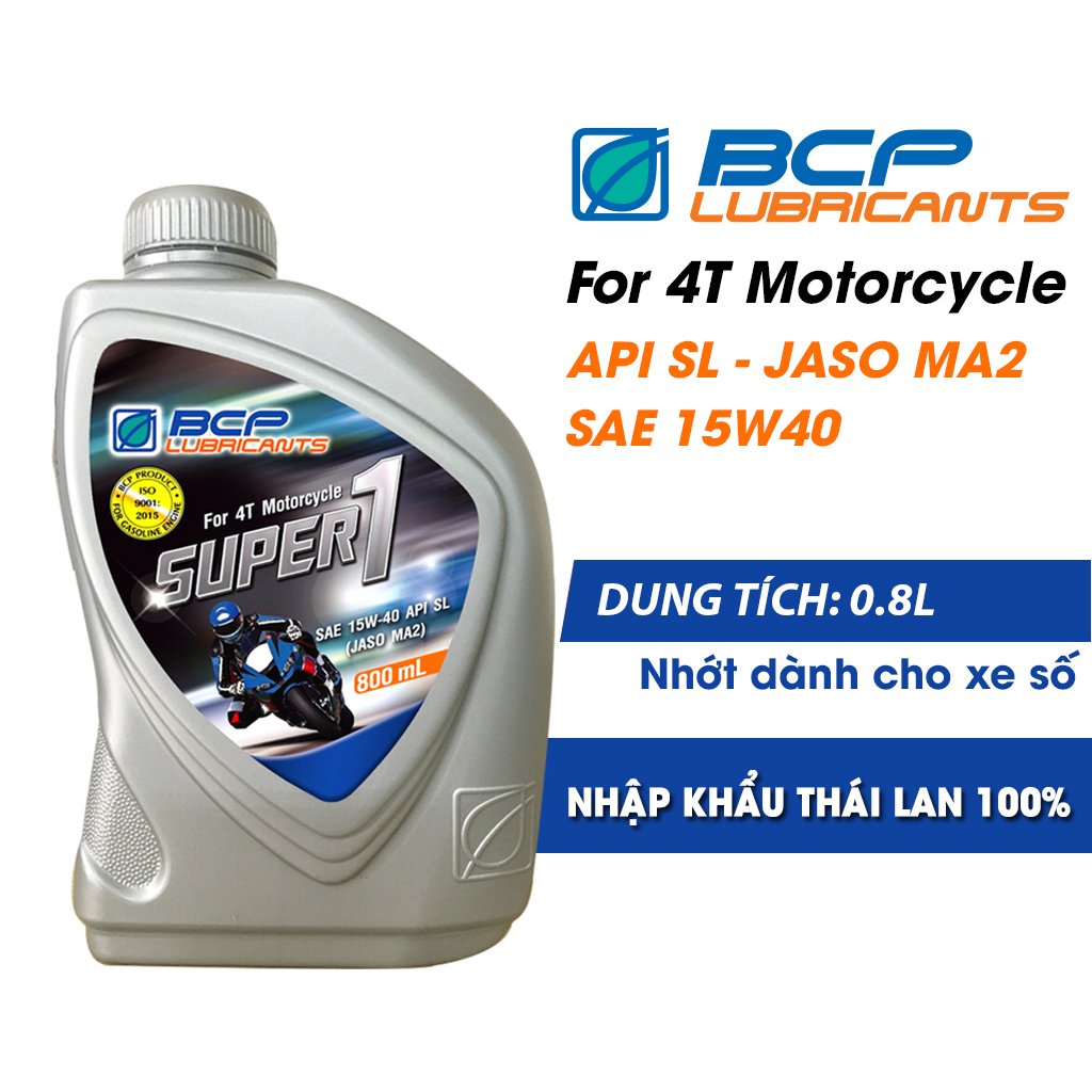 Nhớt Xe Số BCP Super 1 SAE 15W40, API SL, JASO MA (0.8L)