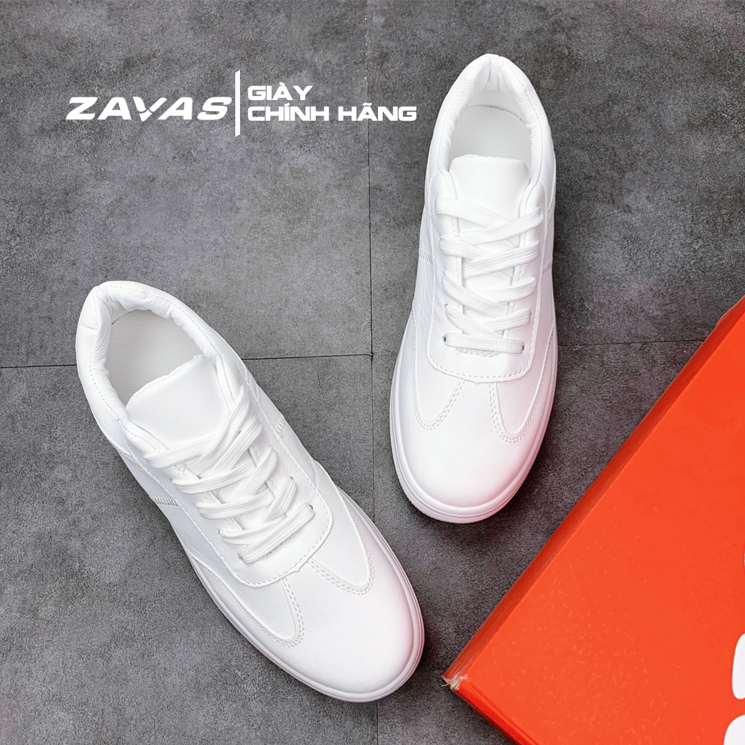 Giày thể thao nam trắng ZAVAS bằng da không bong tróc đế cao 3cm êm chân - S410 Hàng Chính Hãng