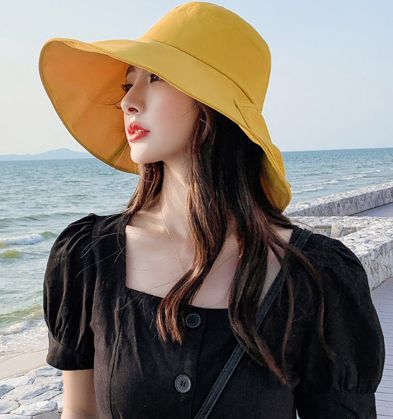 Mũ rộng vành chống nắng chống tia cực tím gắn nơ bản to, nón chống nắng nữ thời trang