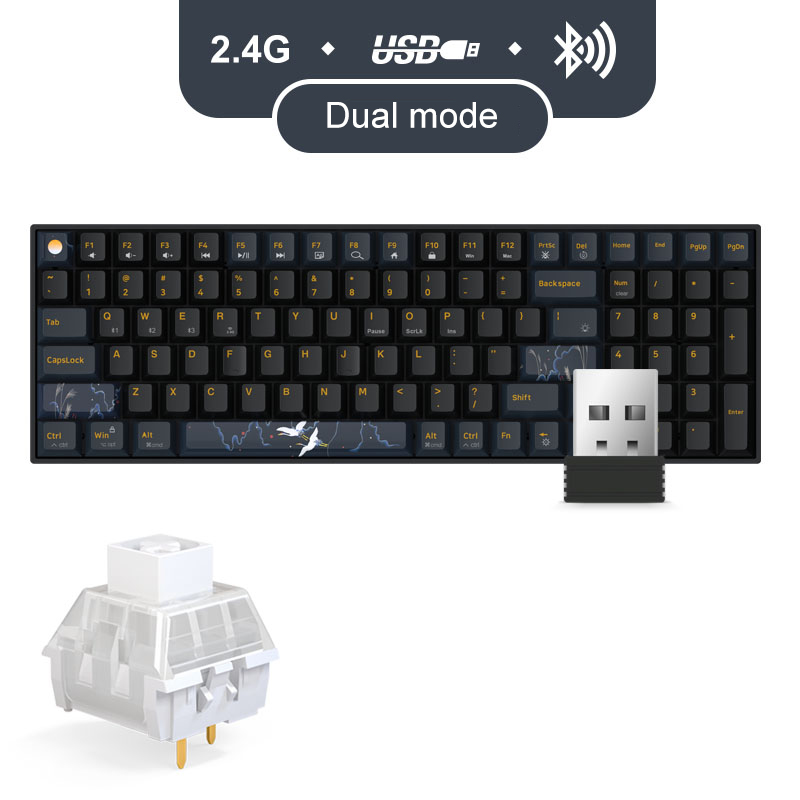 Bàn phím cơ không dây Dual Mode Newmen GM1000(Phiên bản Tiên Hạc-Trăng &amp; Mây đặc sắc),Hotswap,Keycap PBT double-shot,LED RGB, đa chế độ kết nối (Bluetooth 5.0/Wired/2.4G)-Hàng chính hãng, bảo hành 24 tháng