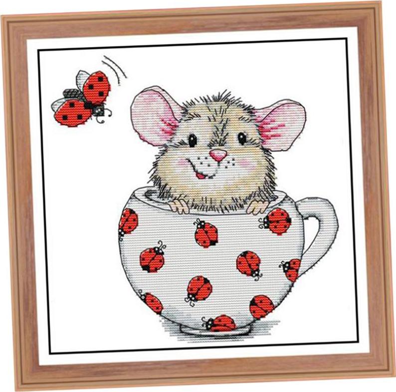 11ct / 14ct Mouse In Cup Pattern Stamped Cross Stitch Counted Kit For Woman