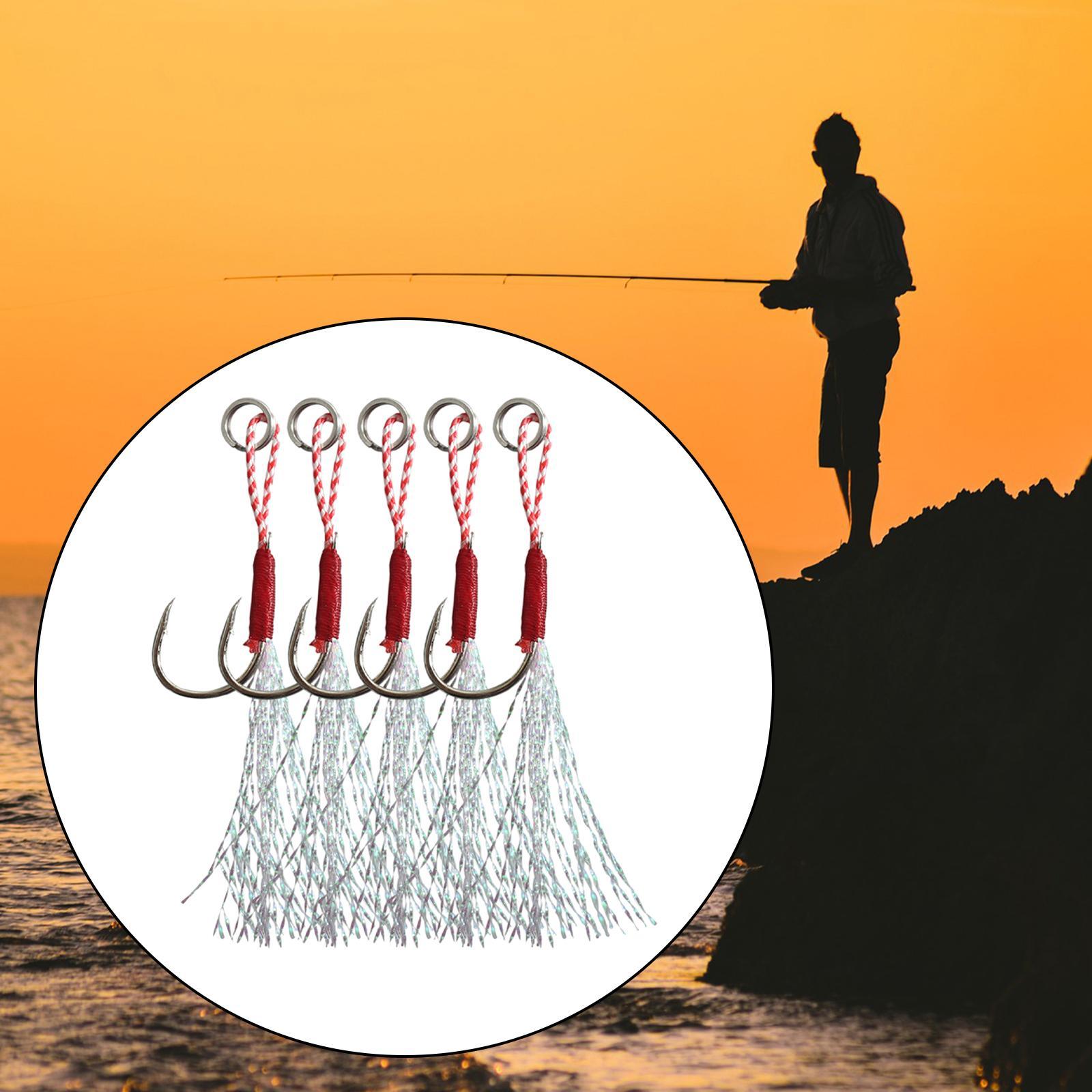 5Pcs Fishing Assist Hooks Jig Fishing Hooks with Teaser Fishing Teaser Hooks