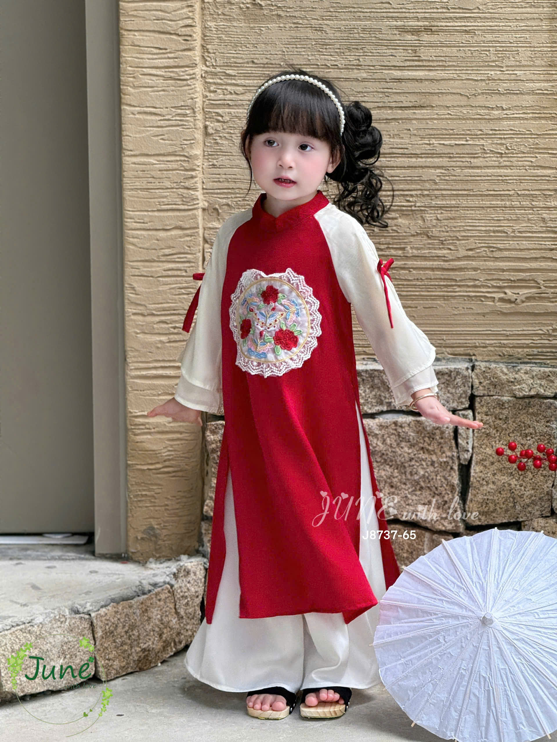 [HỎA TỐC] Bộ áo dài cho bé gái mẫu Hoa phú quý diện tết đón xuân năm mới 10-40kg mềm mát