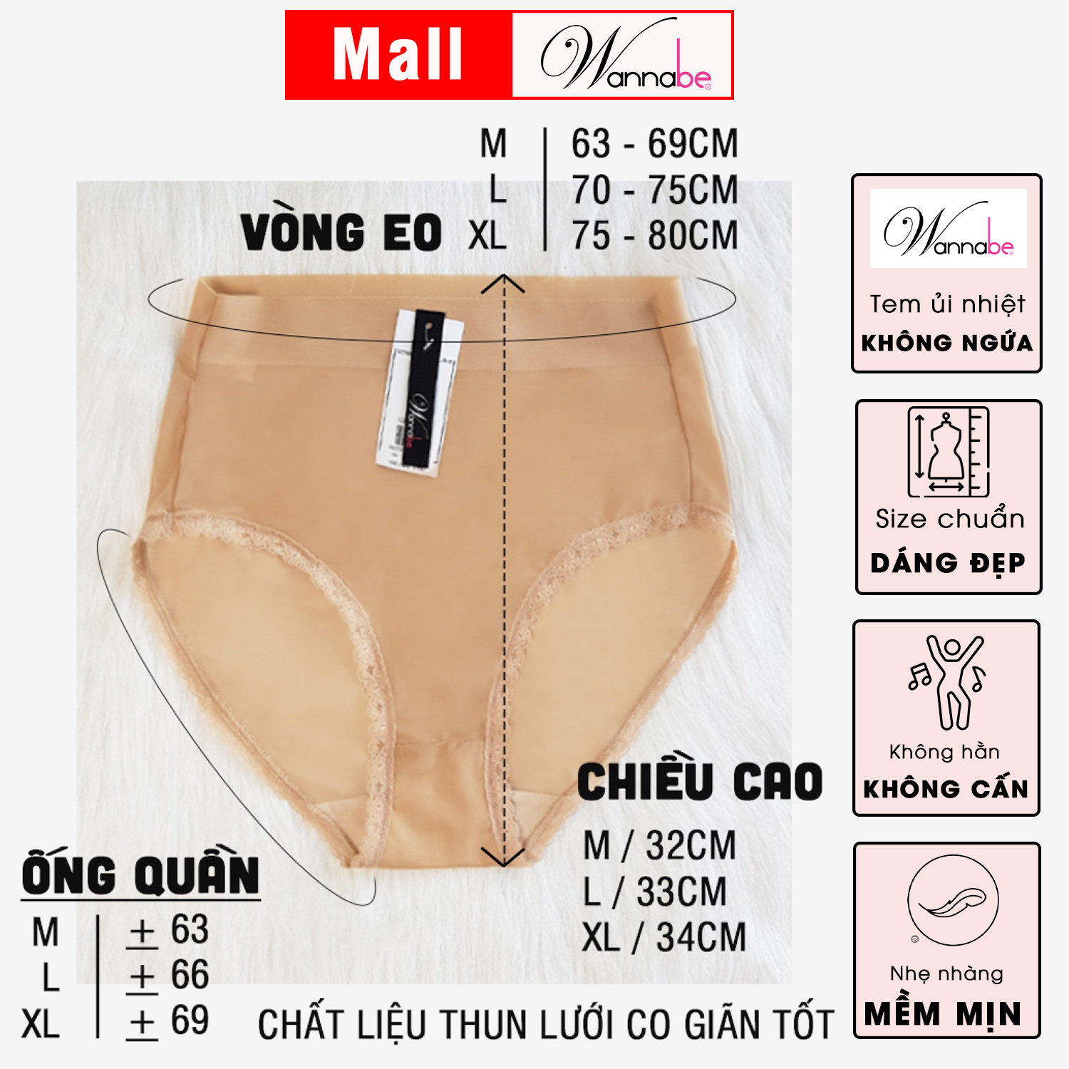 Quần lót thun lạnh cao cấp Wannabe QLT06 quần gen nhẹ lưng cao, ôm bụng đinh hình tôn dáng