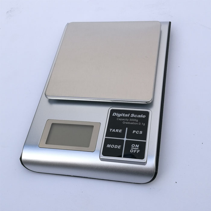 Cân điện tử mini để bàn nhà bếp có khay đựng để đồ tải trọng tối đa 3kg/0.1g độ chính xác cao, chức năng trừ bì tiện lợi 5kw