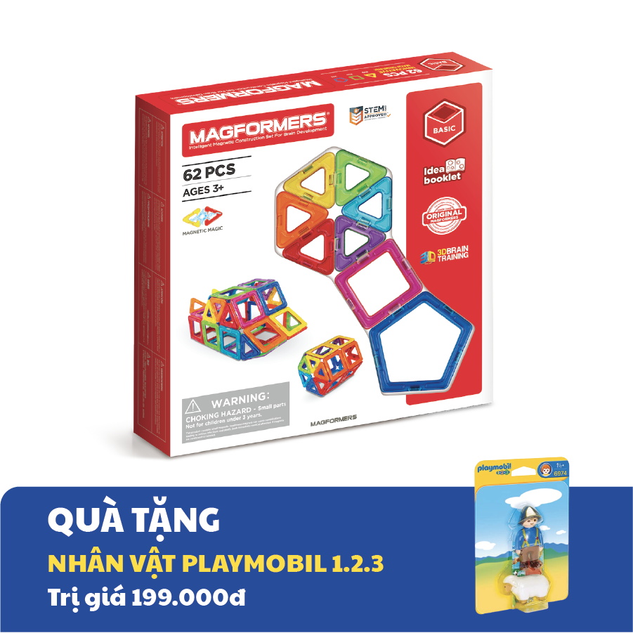 Đồ chơi xếp hình nam châm 3D Magformers cơ bản 62 mảnh