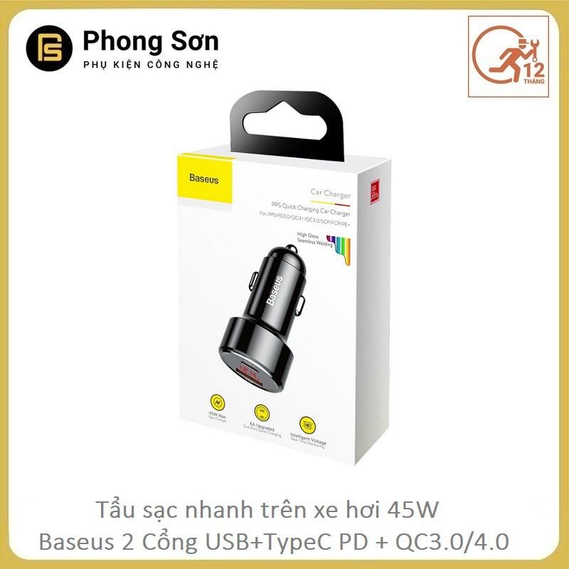 Tẩu sạc cho ô tô Baseus sạc nhanh 45W chuẩn PD , Q.C 3.0 - Hàng Chính Hãng