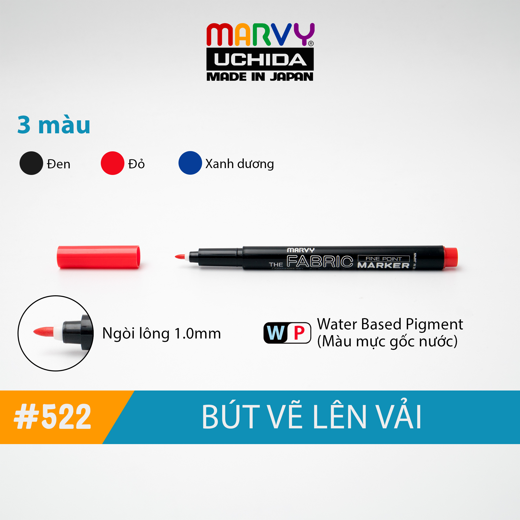 Bút Vẽ Vải Không Bay Màu Marvy Uchida 522 - Xanh