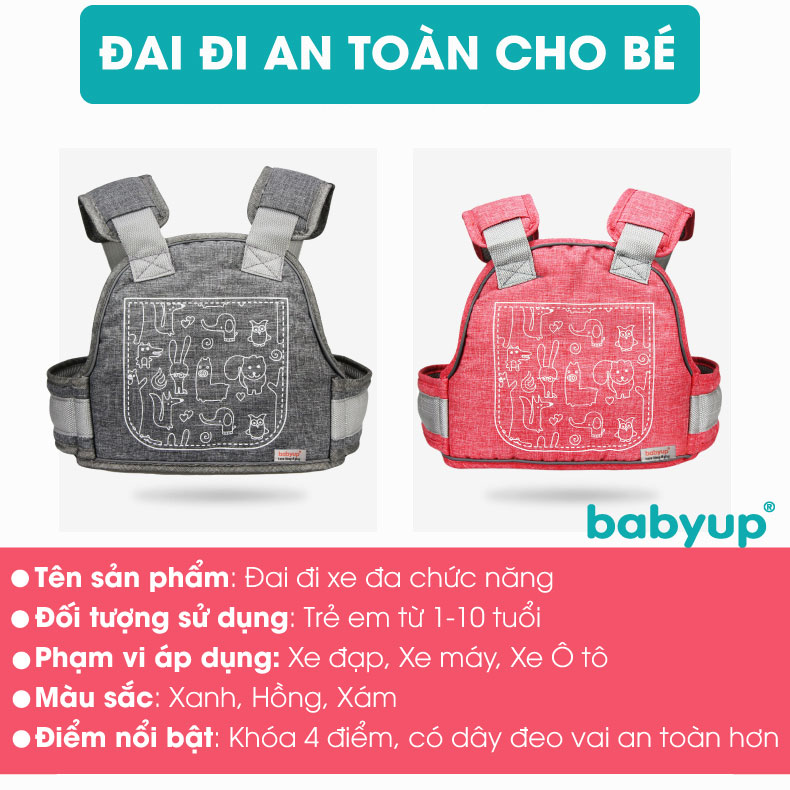 Đai đi xe máy cho bé phản quang, thoáng khí sử dụng khóa 2 cấp bền chắc, chống bui bẩn