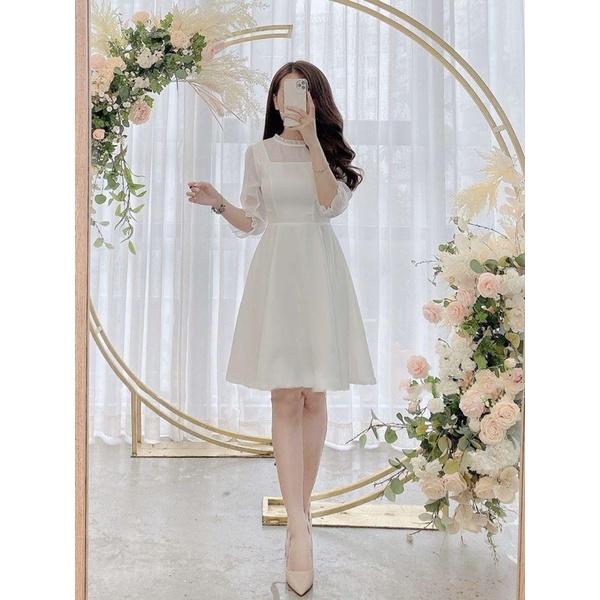 Đầm dạ hội trắng xòe vải voan xịn dạo phố hay dự tiệc cưới cực dễ thương