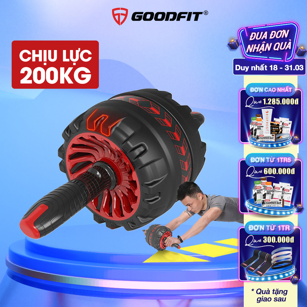 Con lăn tập bụng, con lăn tập cơ bụng trợ lực lò xo GoodFit chịu tải 200kg, hỗ trợ tập gym, tập thể dục tại nhà Goodfit GF600AB