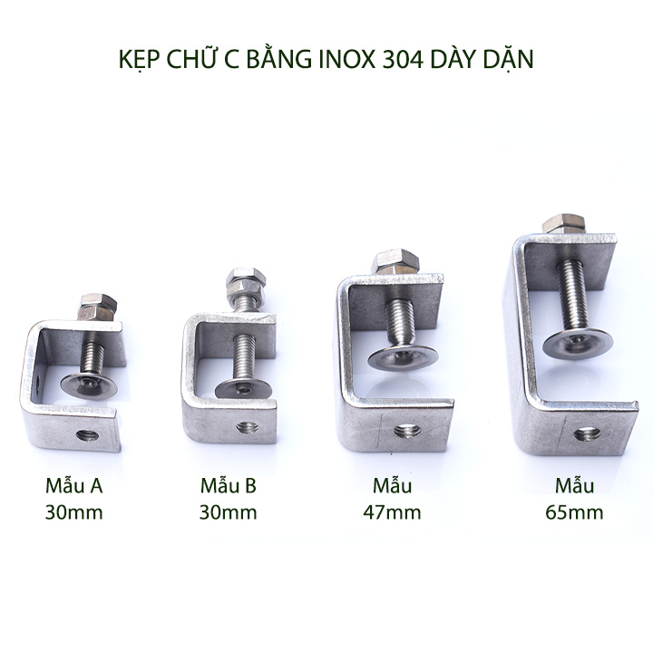 01 Kẹp chữ C bằng inox 304 không gỉ, dày dặn chắc chắn dùng cho nghề mộc