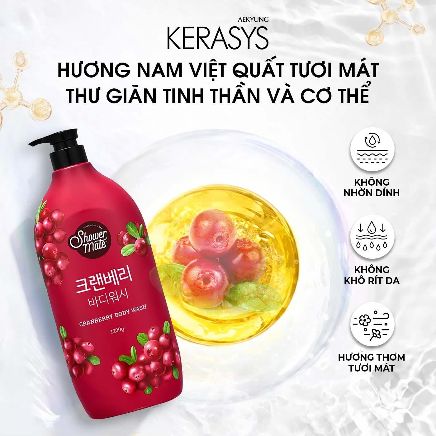 Sữa tắm cao cấp Hàn Quốc Aekyung Showermate Natural Cranberry (Hương Nam Việt Quất tươi mát) 500ml