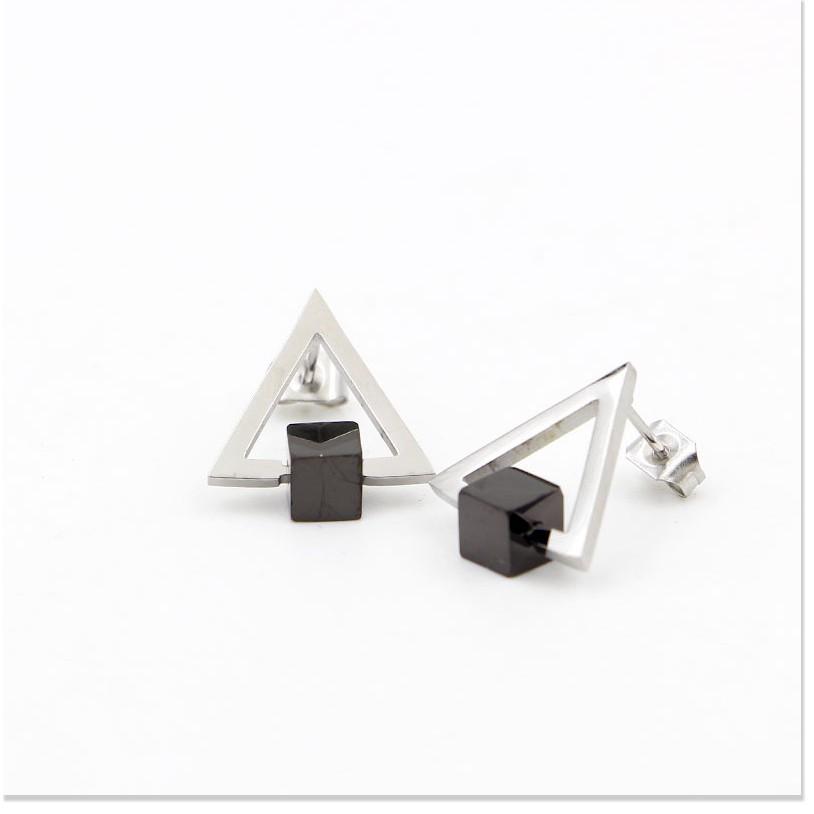 Bông tai titan tam giác vuông đen TT5570 - CAM KẾT KHÔNG GỈ, KHÔNG BAY MÀU - BẢO HÀNH 12 THÁNG