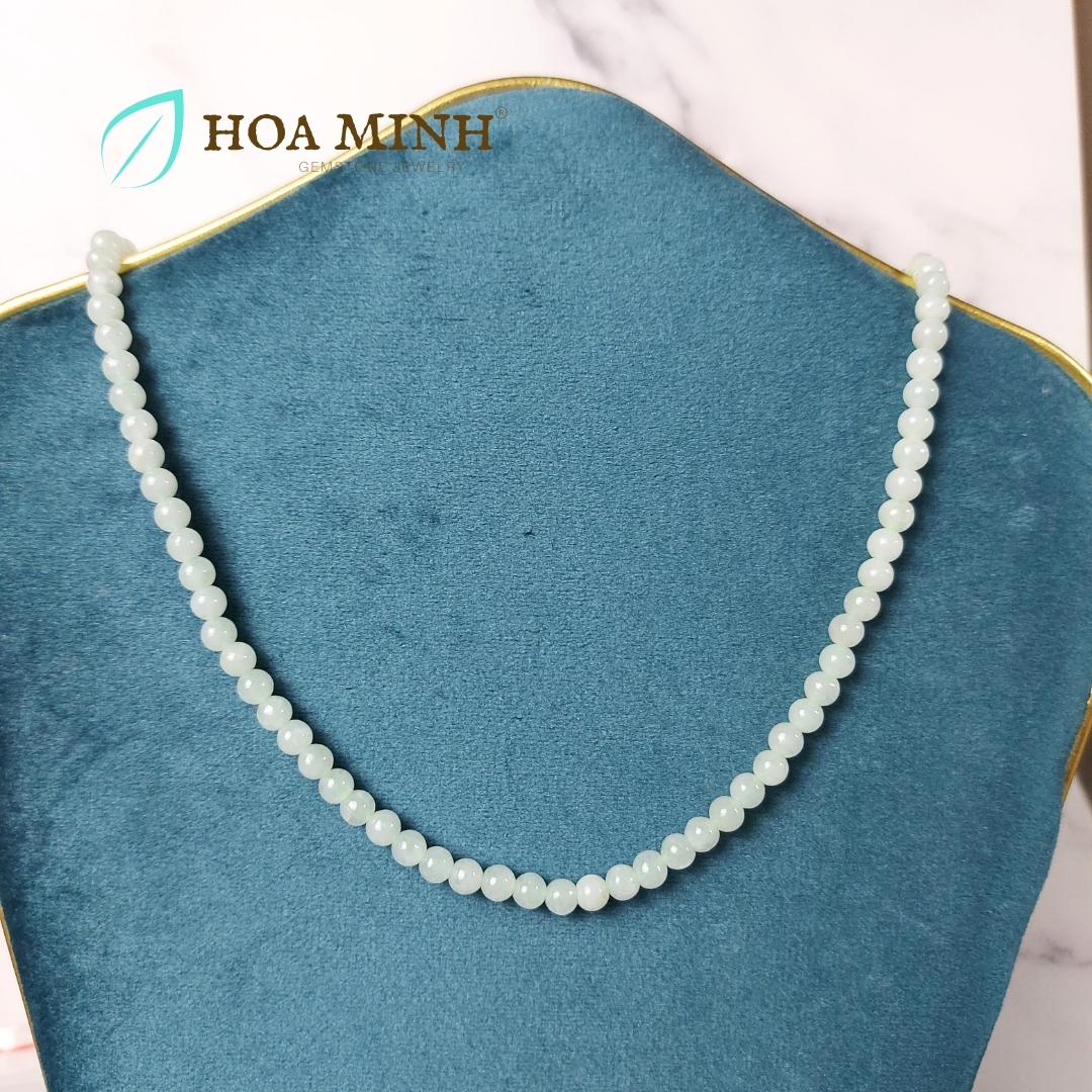 Vòng cổ 108 hạt ngọc Cẩm Thạch A xanh táo size hạt 5.5 li (có thể đeo thành vòng tay) VIP, trong bóng | Hoa Minh Gem