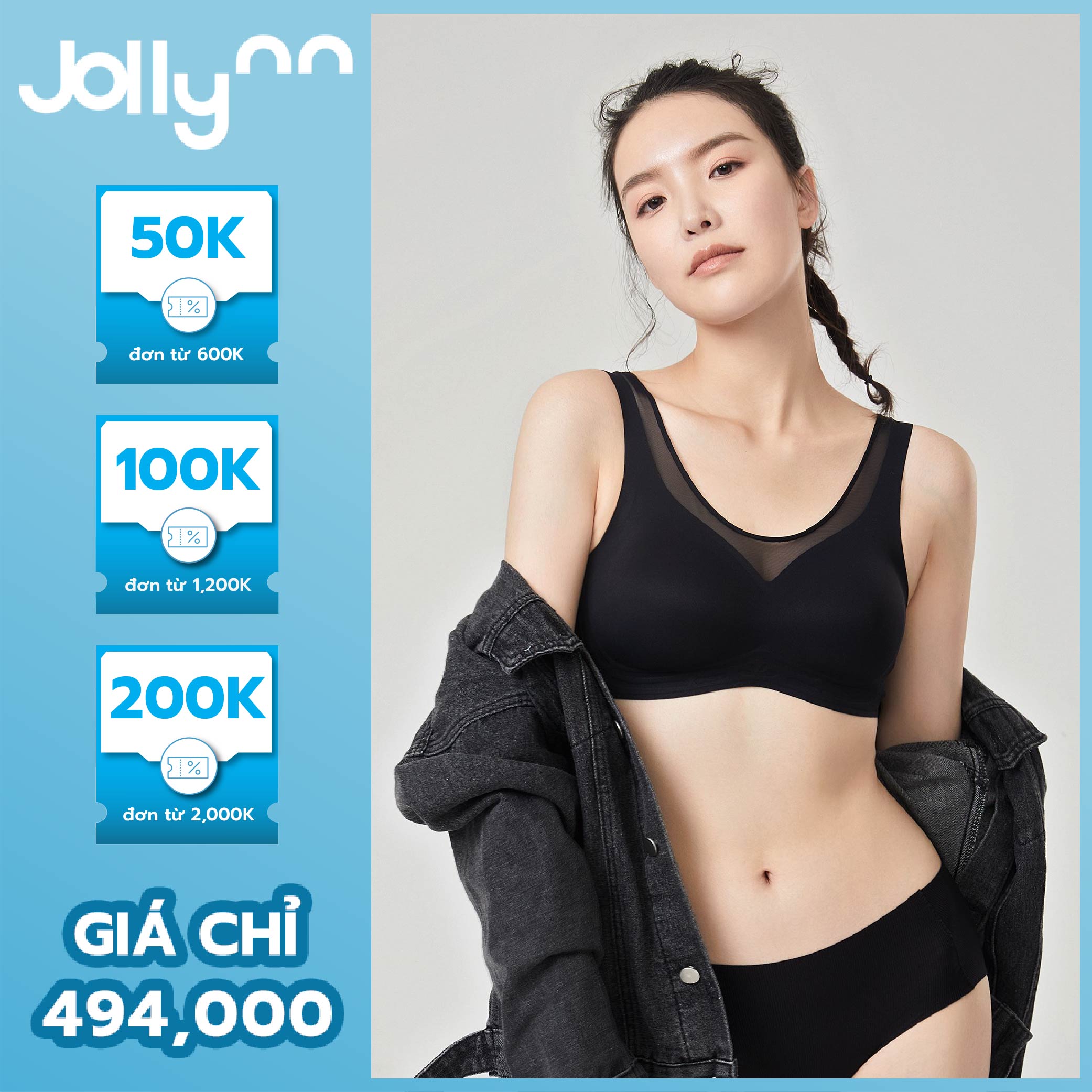 Áo ngực thể thao Jollynn Cheer V Sport Bra không gọng, vừa vặn, cổ chữ V, thông gió tốt, màu trơn